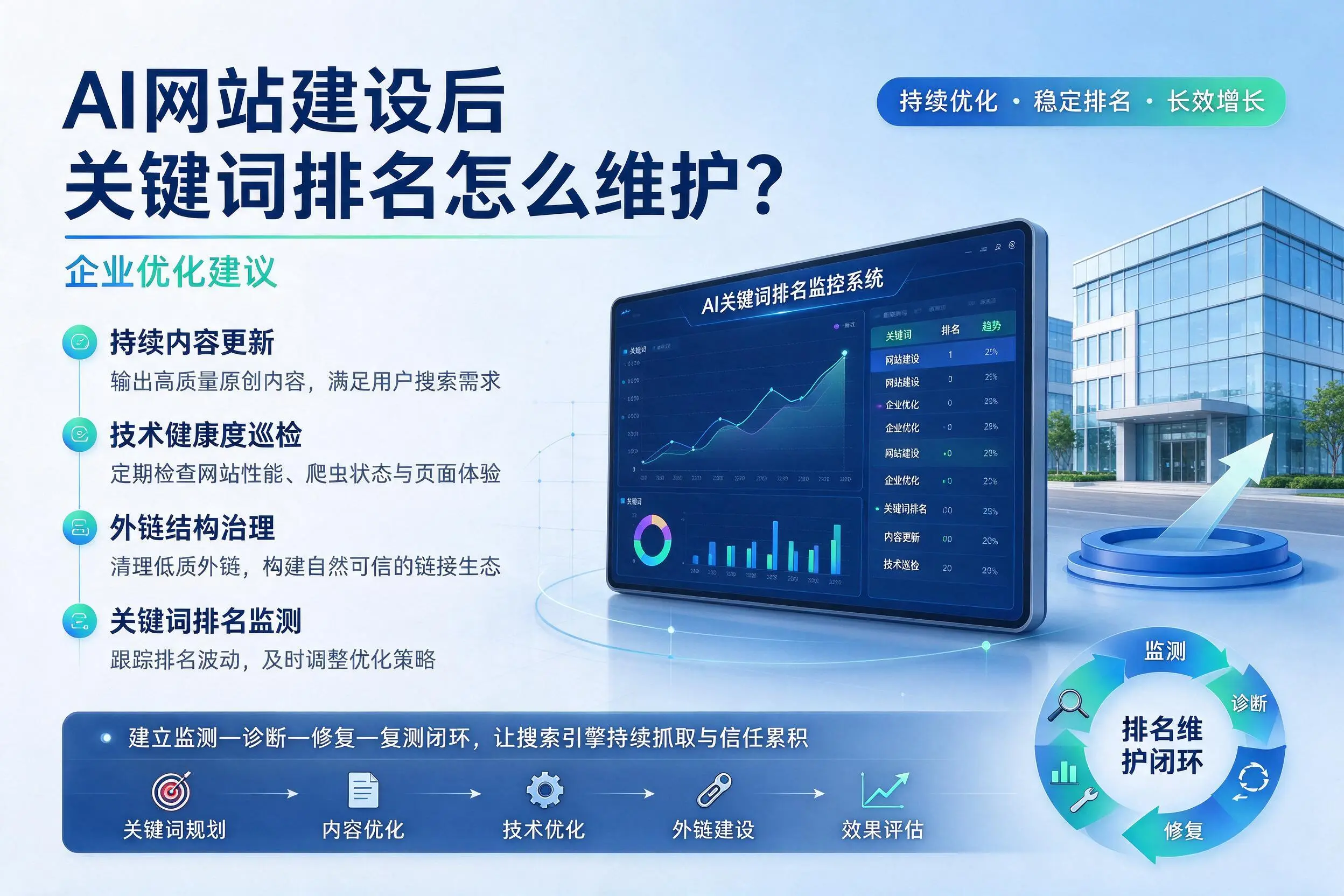 AI网站建设后关键词排名怎么维护？北海企业优化建议