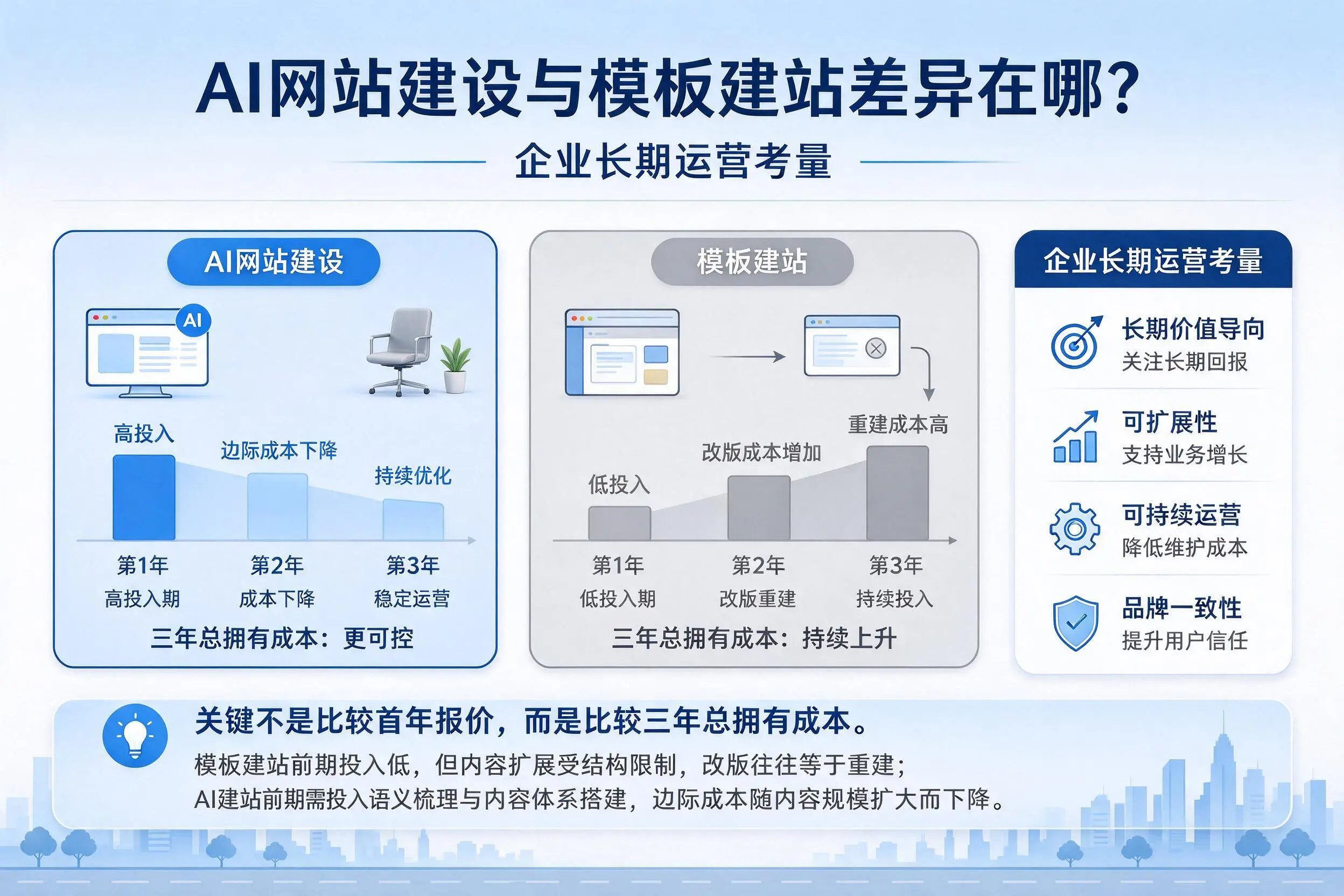 AI网站建设与模板建站差异在哪？北海企业长期运营考量